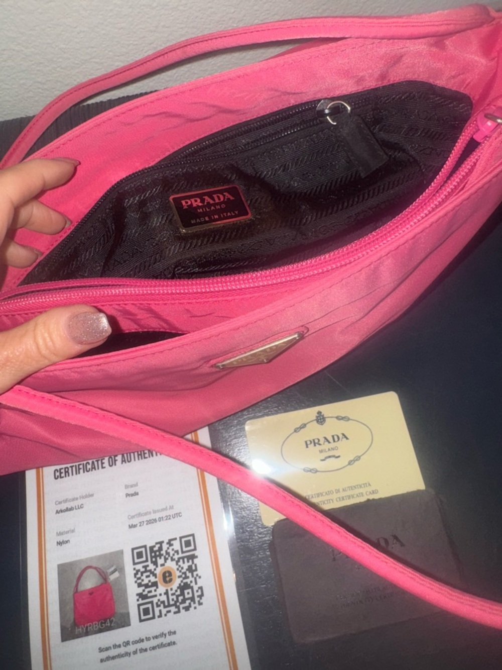 Prada Hot Pink Nylon Double-Strap Shoulder Bag with COA - Picture 7 of 15